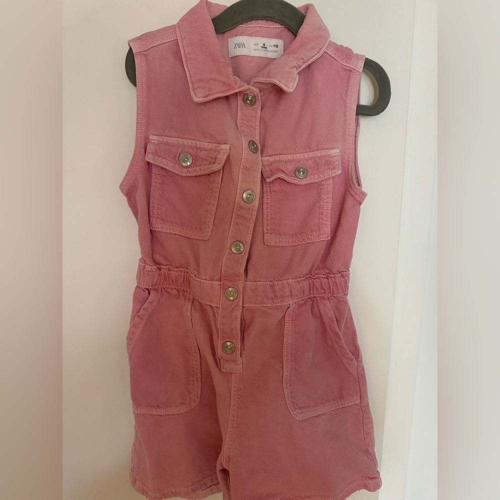zara pink denim romper